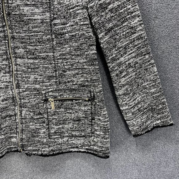 Karl Lagerfeld Jacket Womens XL Tweed Full Zip Blazer Raw Hem Black White - Picture 5 of 14